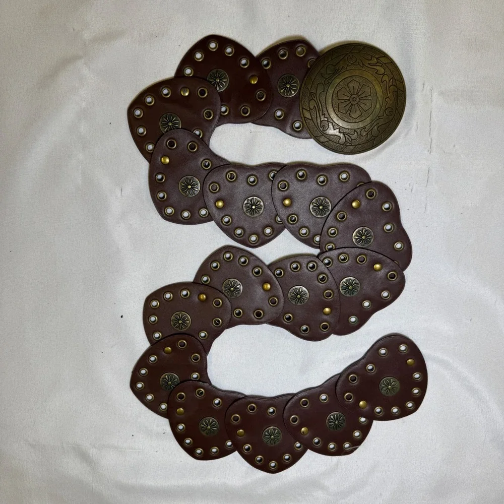 Brown Faux Leather Wide Boho Statement Belt‎ with Ornate Medallion Buckle SM